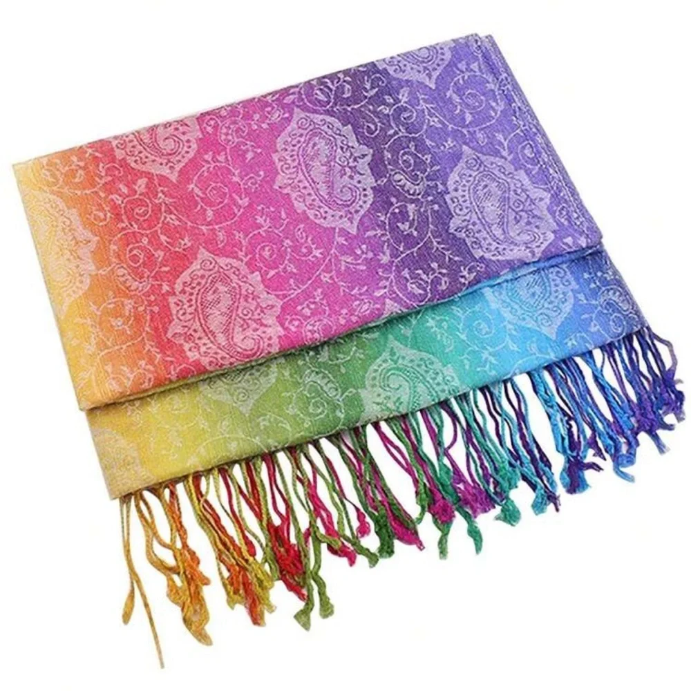 Luxe Colorful Paisley Print Tassel Shawl Blanket Scarf - Picture 7 of 7